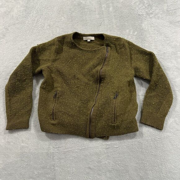 Ann Taylor Loft Full Zip Full Zip Sweater Long Sleeve Women XL Olive Green Wool - Picture 1 of 7
